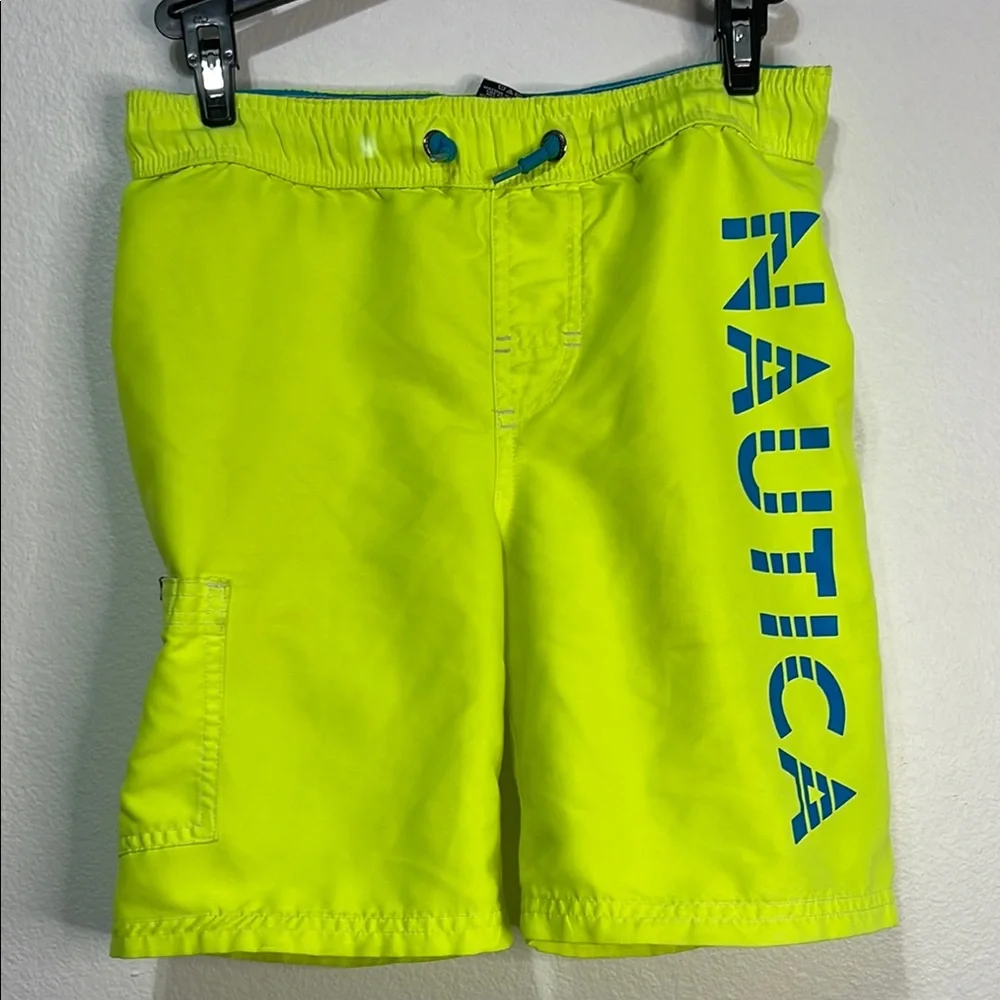 Nautica Bright Yellow Swim Trunks with Blue Logo Size 8